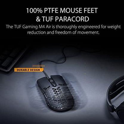 ASUS TUF Gaming M4 Air Lightweight Mouse | 16,000 dpi Sensor, Programmable Buttons, 47g Ultralight Shell, IPX6 Water Resistance, Gaming Paracord and Low Friction PTFE Feet, Black