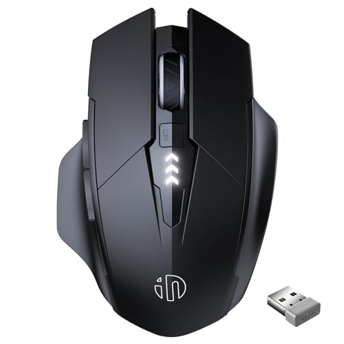 INPHIC Wireless Mouse Rechargeable, [Battery Level Visible], Silent Click USB 2.4G Cordless Mouse for Laptop PC Computer Tablets, 6 Buttons, 2400DPI 4 Adjustment Levels, Black - color: Black