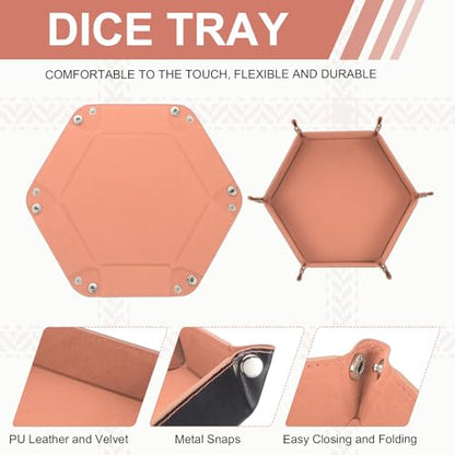 Dice Tray 10" PU Leather Velvet Folding Hexagon Dice Rolling Tray Holder Storage Box Perfect for RPG DND Table Games & Entryway & Nightstand Organizer (Pink Red, 1pcs) - color: Pink Red