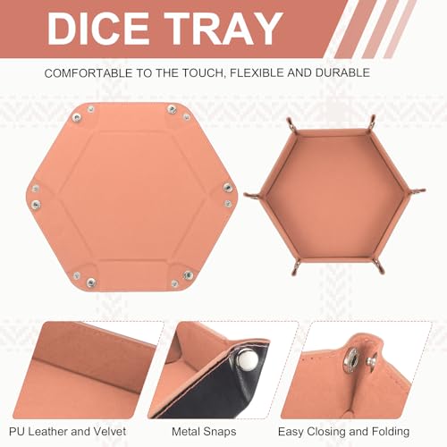 Dice Tray 10" PU Leather Velvet Folding Hexagon Dice Rolling Tray Holder Storage Box Perfect for RPG DND Table Games & Entryway & Nightstand Organizer (Pink Red, 2pcs) - color: Pink Red