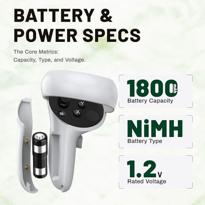 1800mAh Rechargeable AA Batteries | Compatible with Oculus Quest 2 Controller and Meta Quest 3S, 3 Charging Dock, 1800mAh AA Batteries 2 Pack