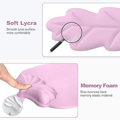 Keyboard Wrist Rest and Mouse Pad with Wrist Support Set, Ergonomic Leaf Shape Mouse Pad with Non-Slip Base, Pain Relief Memory Foam Mousepad for Computer,Laptop,Home Office, Pink - color: Pink