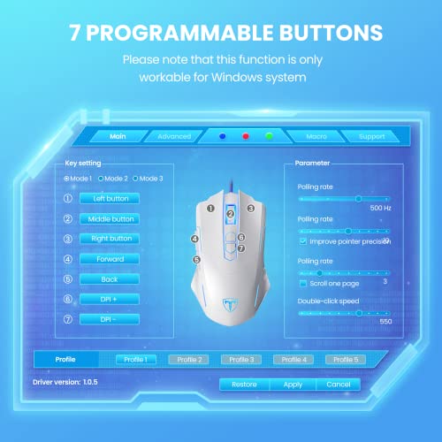 Wired Gaming Mouse, PC Gaming Mice [Breathing RGB LED] [Plug Play] High-Precision Adjustable 7200 DPI, 7 Programmable Buttons, Ergonomic Computer USB Mouse Windows/PC/Mac/Laptop Gamer-White