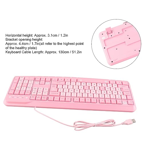 Aramox Silent Keyboard, USB Wired Mechanical Membrane Keyboard with Adjustable Bracket, 104 Keys QWERTY Layout for Laptop Home Office Gaming (Pink) - color: Pink