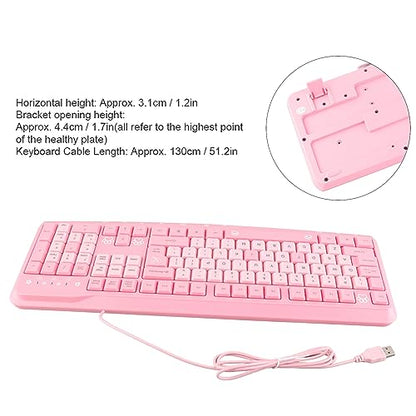 Aramox Silent Keyboard, USB Wired Mechanical Membrane Keyboard with Adjustable Bracket, 104 Keys QWERTY Layout for Laptop Home Office Gaming (Pink) - color: Pink