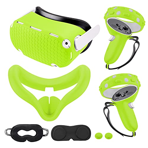 Compatible with Oculus Quest 2 Accessories, for Quest 2 VR Silicone face Cover, VR Shell Cover,for Quest 2 Touch Controller Grip Cover,Protective Lens Cover,Disposable Eye Cover. (Green) - color: Green