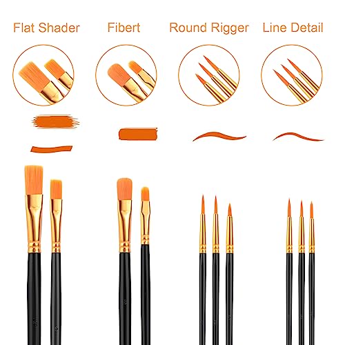 AROIC Acrylic Paint Brushes, 6 Packs / 60 pcs Nylon Hair Paint Brush Set for All Purpose Oil Watercolor Painting Artist Professional Kits (Black) - size: 60pcs-balck