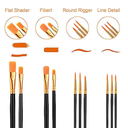 AROIC Acrylic Paint Brushes, 6 Packs / 60 pcs Nylon Hair Paint Brush Set for All Purpose Oil Watercolor Painting Artist Professional Kits (Black) - size: 60pcs-balck
