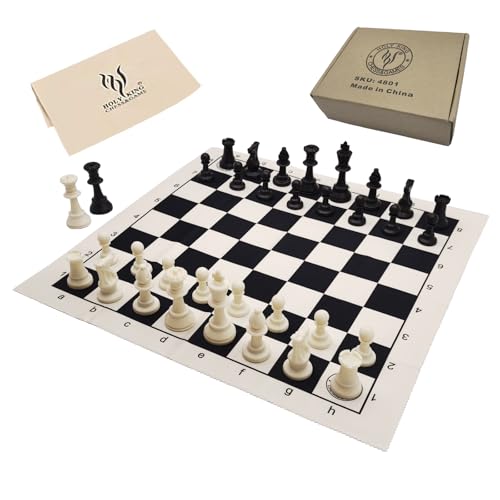 HOLYKING 19" Roll Up Chess Board Set - Portable Travel Chess Game with Weighted Plastic Pieces & No-Wrinkle Cloth Chessboard for Kids Adults Beginners - Includes Extra Queens & Cotton Carry Bag - size: 19 Inches