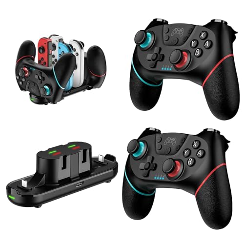 VidPPluing 2 Pack Switch Controllers with Charging Dock, Wireless Switch 2 Controller for Switch/2/Lite/OLED, Switch Pro Controller with Motion Sensor/Vibration/Turbo/Wakeup/Charging Cable