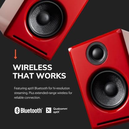 Audioengine A2+ Wireless Computer Speakers – Bluetooth Desktop Speakers | with 24-Bit DAC for PC, Mac, Gaming and Music - Red - color: Red, style: Desktop