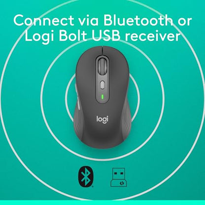 Logitech Signature Plus M750 L Wireless Mouse - for Large Hands, SmartWheel, Bluetooth, Multi Device, 24-Month Battery, Silent Clicks, Customizable Side Buttons, Contoured Shape - Graphite - style: Large Size