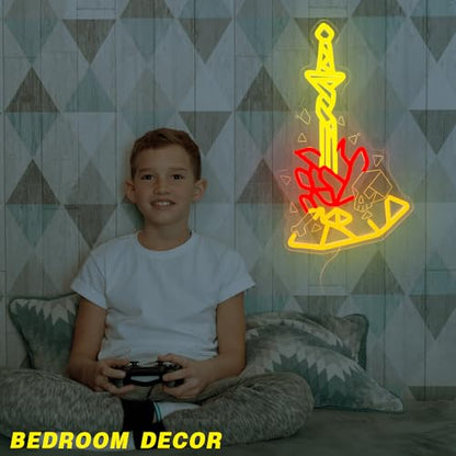 Dark Fantasy Neon Sign Bonfire LED Light for Gaming Room Man Cave Decor Dimmable USB Powered Wall Art, Cool Video Game Gift for Boyfriend Gamer(9.8 * 16.5inch) - style: Dark Fantasy