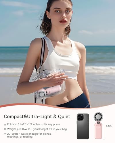 Portable Fan, Handheld Fan, Small Fan with Turbo & Ice Cooling, Hand Fan 5-Speed 4000mAh Rechargeable, 3-in-1 Foldable Personal Travel Fan, Lightweight for Beach Vacation, for Women Girl-Pink - color: Pink