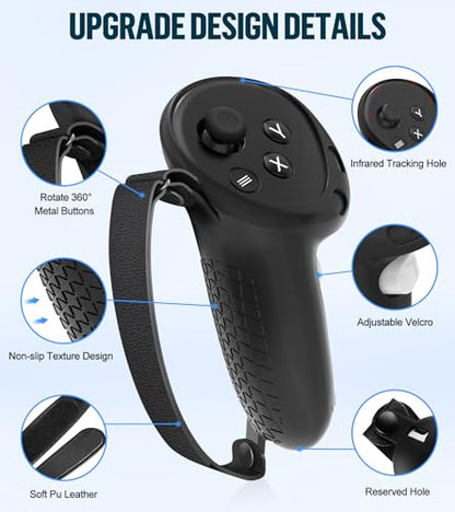 Silicone Cover Set Compatible with Meta Oculus/Quest 3, VR Accessories Protective Cover Includes Controller Grips, Front Shell Headset Cover and Face Cover, Not Fit Quest 3S (Black) - color: Black