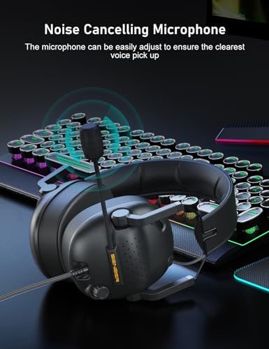 SENZER SG500 Surround Sound Pro Gaming Headset with Noise Cancelling Microphone - Soft Memory Foam Padding - Portable Foldable Headphones for PC, PS4, PS5, Xbox One, Switch - Black - color: Black