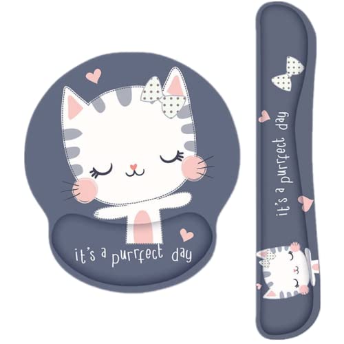 RICHEN Keyboard Wrist Rest and Mouse Pad with Wrist Support, Memory Foam Set for Computer/Laptop/Mac,Gaming and Office, Sturdy & Comfortable & Lightweight for Easy Typing & Pain Relief (Cute Cat) - color: Cute Cat