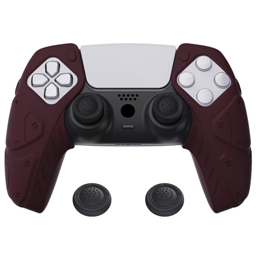 PlayVital Mecha Edition Wine Red Ergonomic Soft Controller Silicone Case Grips for ps5, Rubber Protector Skins with Thumbstick Caps for ps5 Controller - Compatible with Charging Station - color: Wine Red