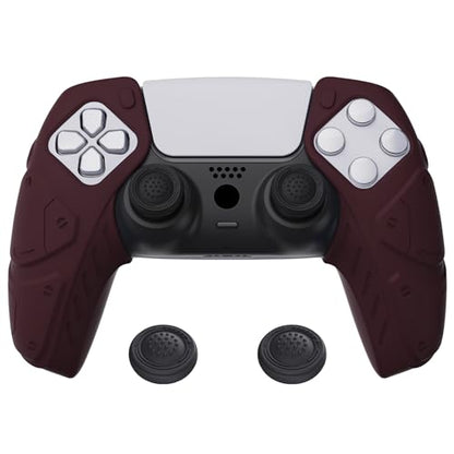PlayVital Mecha Edition Wine Red Ergonomic Soft Controller Silicone Case Grips for ps5, Rubber Protector Skins with Thumbstick Caps for ps5 Controller - Compatible with Charging Station - color: Wine Red