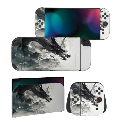 PlayVital for Nintendo Switch 2 Skin Full Set (2-Pack) - Protective Vinyl Decal Stickers for Switch 2 Console, Controller, Handle Grips & Dock | No Residue, Anti-Scratch - Ink Spirit Dragon - color: Ink Spirit Dragon