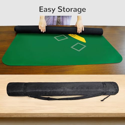 70 x 35 Inch Poker Mat for Table, Texas Hold'em Poker Table Top Mat with Carrying Bag, Waterproof Anti-Slip Rubber Blackjack Mat for Home Game Nights Up to 8 Players - color: Green-blackjack