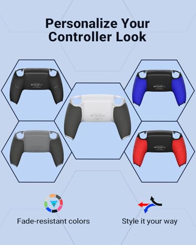 CHARM FOCUS Back Shell Grip Cover Compatible with PS5 Controller, Soft Rubber Overmold and Anti-Slip Diamond Texture, Seamless-Fit Replacement for PS5 Controller Shell, White/Gray - color: White/Gray