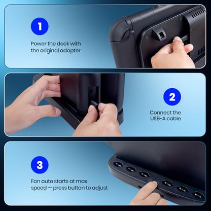 NEWDERY Cooling Fan for Nintendo Switch 2 Dock, Dual-Fan Cooling Stand | 3 Adjustable Speeds, RGB Light Modes, 6 Game Card Slots and 3 USB Ports for Cooling Control, Storage and Easy Expansion