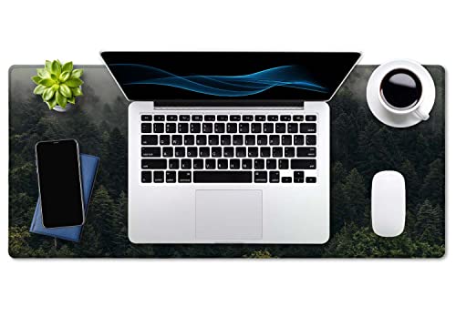SSOIU Pine Trees Desk Pad, Extended Gaming Mouse Pad (35.5x15.7 in), Large Non-Slip Rubber Base Mousepad with Stitched Edges, Waterproof Keyboard Mouse Pad Desk Mat for Work, Game, Office, Home - color: Pine Trees