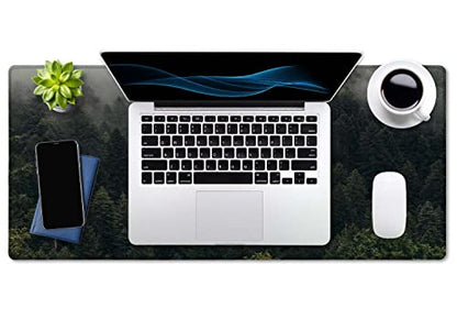 SSOIU Pine Trees Desk Pad, Extended Gaming Mouse Pad (35.5x15.7 in), Large Non-Slip Rubber Base Mousepad with Stitched Edges, Waterproof Keyboard Mouse Pad Desk Mat for Work, Game, Office, Home - color: Pine Trees