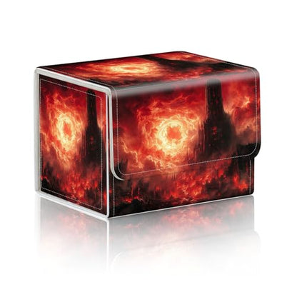 Trading Card Storage Box, Holds 100+ for MTG Cards, PU Leather with Magnetic Closure, Burning Hell Castle Fantasy Landscape Durable Deck Box for Magic the Gathering, Trading Card Games - color: Burning Hell Castle Fantasy Landscape