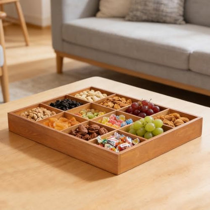 FUNSUEI 3 PCS Multi Compartment Wooden Tray, Grid Display Wood Serving Tray with 12 Sections, Wood Drawer Organizer Divided Snack Storage Box for Jewelry, Card Sorting, 13x10x2 Inch, Brown - size: 3 PCS 12 Sections