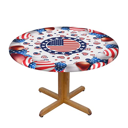 4th of July American Flag Round Tablecloth Elastic Fitted Table Cover Washable Elastic Edge Tablecloths for Kitchen Dining Party Fitted Table 40-44 - color: 4th of July American Flag S, size: 40" (Round)