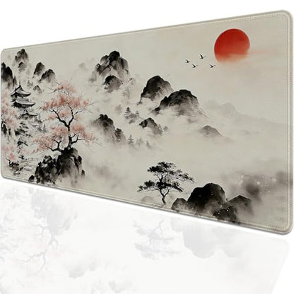 Japanese Ink Painting Mouse Pad Desk Pad, 27.5x11.8 in Japanese Style Mouse Pad Extended Keyboard Mousepad with Stitched Edges, Waterproof Non-Slip Rubber Base for Office Computer Laptop Home - color: Japanese ink painting