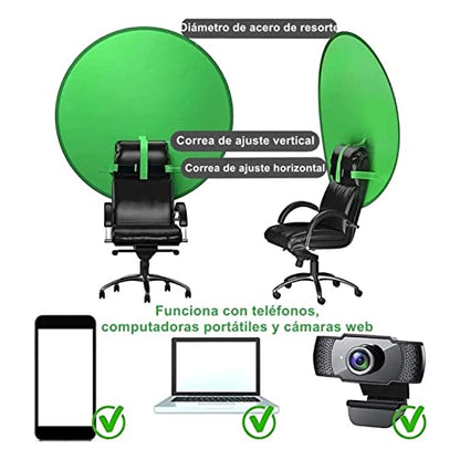 Portable Chair Green Screen Background, 142cm Popping Up Greenscreen Backdrop,Collapsible Chroma Key Kit with Chair Attachment Storage Case for Webcam Video Streaming Gaming Conferencing Webinars
