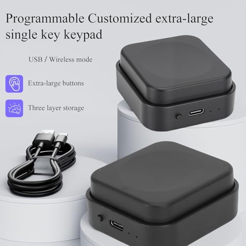 LICAEVEY 3 Mode Programmable Single Key Keypad, Bluetooth 2.4G Wired Large Tactile Key Customizable Macro for Copy Paste Gaming Productivity
