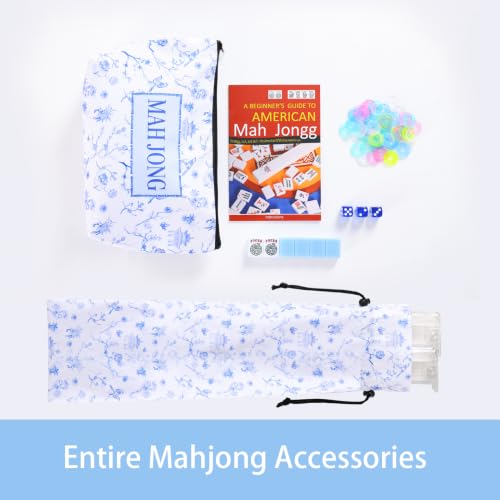 TIASUSAN American Mahjong Set(Light Blue), 166 Engraved Tiles, Bag and Mahjong Accessories, 4 Racks with Pushers, Mahjong Tile Set for Beginners - color: Light Blue