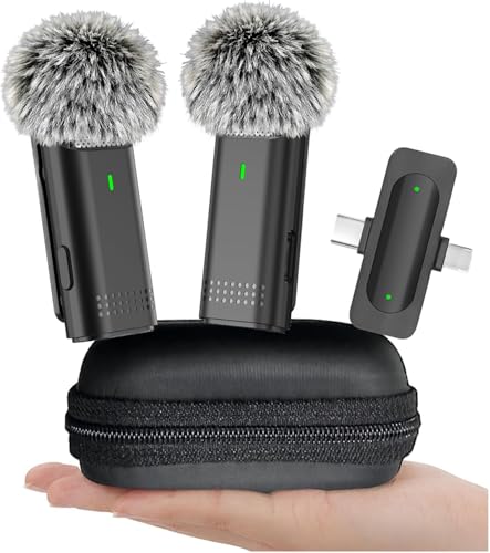 Wireless Lavalier Microphone for iPhone USB C Lav Mic for iPhone 17 16 Android Phone Microphone Video Recording TikTok Vlog Noise Canceling Clip On Microphones (Black, M6-2 in 1)