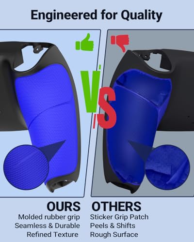 CHARM FOCUS Back Shell Grip Cover Compatible with PS5 Controller, Soft Rubber Overmold and Anti-Slip Diamond Texture, Seamless-Fit Replacement for PS5 Controller Shell, Black/Blue - color: Black/Blue