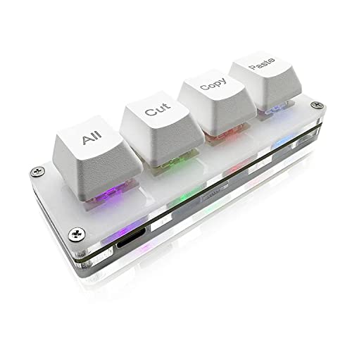 BTXETUEL Mini 4-Key Select-All Cut Copy Paste Macro Pad Ctrl A X C V Shortcut One Handed Keyboard RGB Gaming Mechanical Keyboard OSU Keypad Programmable Keyboard for Working and Gaming. (White) - color: White