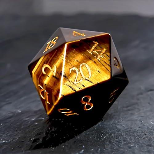 1PCS Gem D20 DND Dice - 25mm 20 Sided CrystalAmethyst D&D Dice for Dungeons and Dragons, RPG, Roleplaying Games MTG Table Games, Handmade Polyhedral Dice (Tiger Eye) - color: D20-tiger Eye