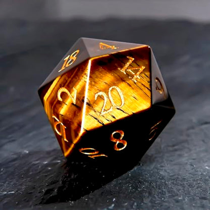 1PCS Gem D20 DND Dice - 25mm 20 Sided CrystalAmethyst D&D Dice for Dungeons and Dragons, RPG, Roleplaying Games MTG Table Games, Handmade Polyhedral Dice (Tiger Eye) - color: D20-tiger Eye