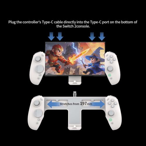 ASRVA Switch 2 Controller Hall Effect Joystick, 9-Axis Gyro, Turbo, Dual Vibration, 4 Game Card Slots, 2 Replaceable D-pad Caps, Ergonomic Open-Top Replacement Wired Joypad for Nintendo Switch 2（White） - color: White