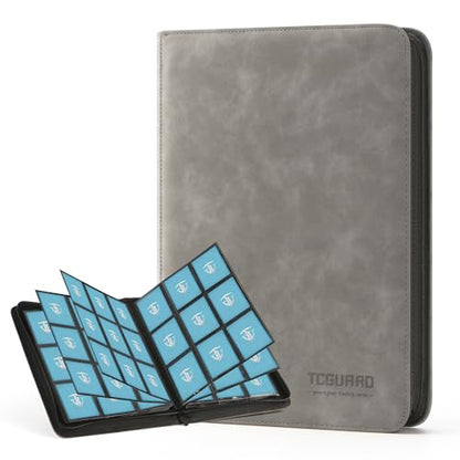 Trading Card Binder, 9 Side Loading Pocket Card Album Hold Up to 540 Cards, Zipper Binder for Cards Collection, TCG Card Holder for Game Card, Sports Card, Yugioh, MTG etc.（Grey） - color: Gray 9
