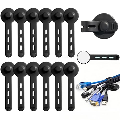 Silicone Self Adhesive Under Desk Cable Management 12Pcs | Adjustable, Elastic, Cord Organizers for Computer, TV, Machine Wires in Homes, Offices, Schools, Classrooms and Factories