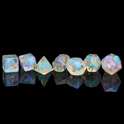 UDIXI 7PCS D&D Polyhedral Dice Set Swirls Glitter DND Dice Set for RPG | Cyan Pink Colors, Dreamy Effect, Velvet Dice Bag Packaging, for Dungeons and Dragons Role Playing Games and Tabletop Games - color: Cyan With Pink