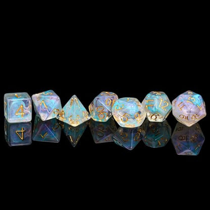 UDIXI 7PCS D&D Polyhedral Dice Set Swirls Glitter DND Dice Set for RPG | Cyan Pink Colors, Dreamy Effect, Velvet Dice Bag Packaging, for Dungeons and Dragons Role Playing Games and Tabletop Games - color: Cyan With Pink