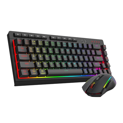 Redragon Wireless Gaming Keyboard and Mouse Combo, 60% Portable, Black | Bluetooth/2.4G/USB-C Wired, RGB Backlit, Quiet Rechargeable Macro Membrane Keyboard & 12800 DPI Mouse for Win/MAC - color: Black Combo