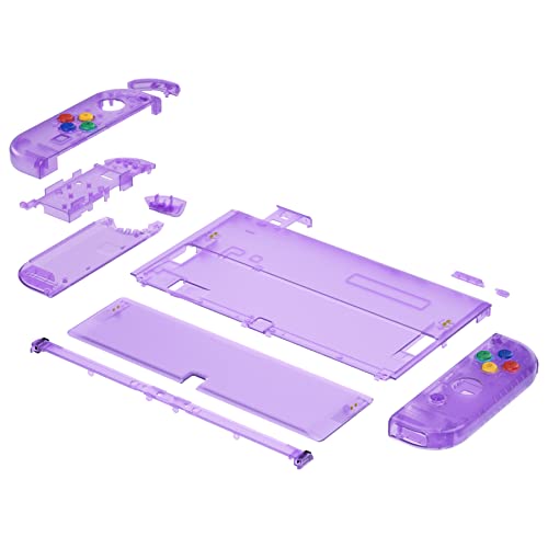 eXtremeRate DIY Full Set Shell for Nintendo Switch OLED, Replacement Console Back Plate & Kickstand, Custom NS Controller Housing with Full Set Buttons for Nintendo Switch OLED - Clear Atomic Purple - color: Clear Atomic Purple