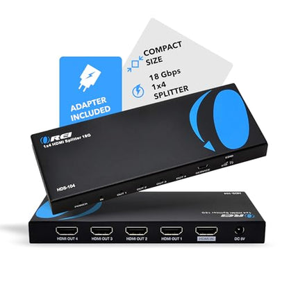 OREI HDMI Splitter 1 in 4 Out – 4K@60Hz HDMI 2.0 Splitter with HDCP 2.2, EDID Management, and LPCM/Dolby/DTS Audio Support – Compact Plug & Play Design | OREI HDMI Splitter 1 in 4 Out – Up to 4K@60Hz HDMI 2.0 Splitter with HDCP 2.2 With EDID Management, L