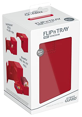 Ultimate Guard Flip'n'Tray 100+, Deck Case for 100 Double-Sleeved TCG Cards + Dice Tray, Red, Independent Magnetic Closure & Microfiber Inner Lining - color: Red